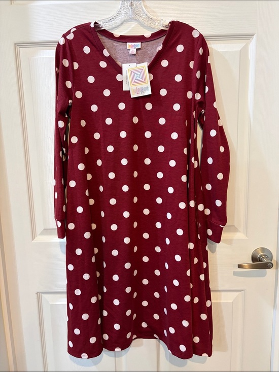 LuLaRoe Dresses & Skirts - LuLaRoe Emily Style Burgundy with White Polka Dots V-Neck Swing Dress NWT